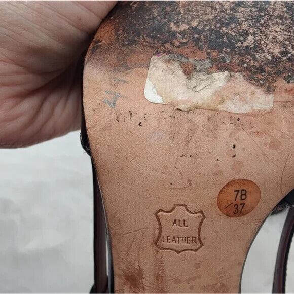 BCBG MaxAzaria Brown Peep Toe Sandals Sz 6.5 - Picture 9 of 10